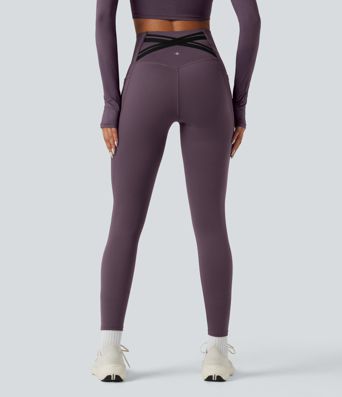 Halara Ultrasculpt™ Heat High Waisted Tummy Control Crossover Back Fleece Running Leggings with Pockets
