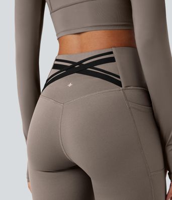Halara Ultrasculpt™ Heat High Waisted Tummy Control Crossover Back Fleece Running Leggings with Pockets