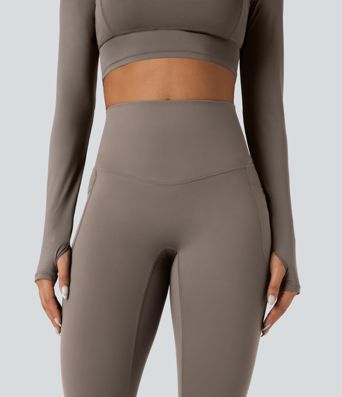 Halara Ultrasculpt™ Heat High Waisted Tummy Control Crossover Back Fleece Running Leggings with Pockets