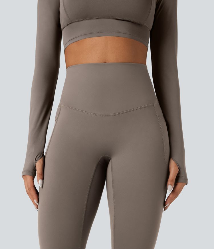 Halara Ultrasculpt™ Heat High Waisted Tummy Control Crossover Back Fleece Running Leggings with Pockets