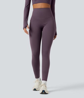Halara Ultrasculpt™ Heat High Waisted Tummy Control Crossover Back Fleece Running Leggings with Pockets
