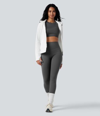 Halara Ultrasculpt™ Heat High Waisted Tummy Control Crossover Back Fleece Running Leggings with Pockets