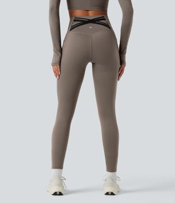 Halara Ultrasculpt™ Heat High Waisted Tummy Control Crossover Back Fleece Running Leggings with Pockets