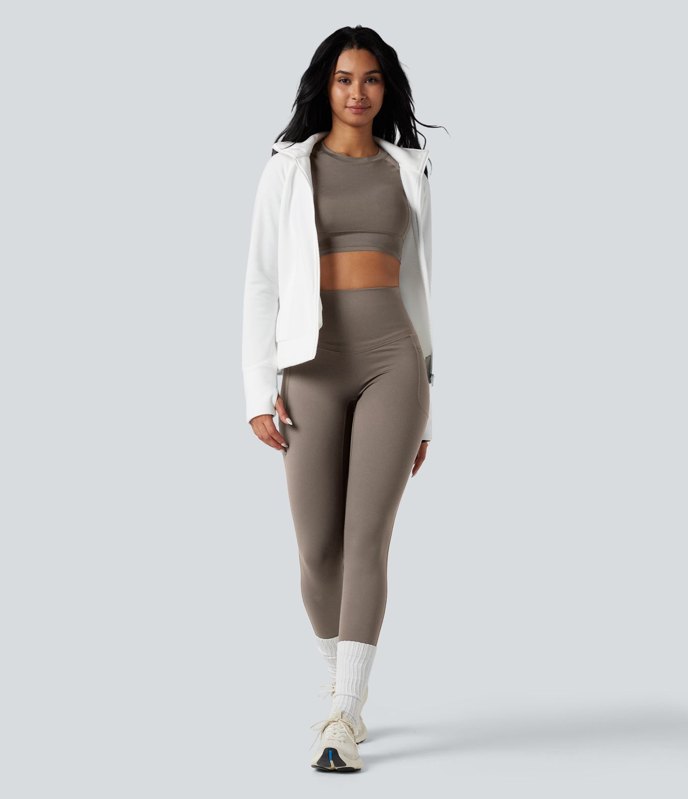 Halara Ultrasculpt™ Heat High Waisted Tummy Control Crossover Back Fleece Running Leggings with Pockets
