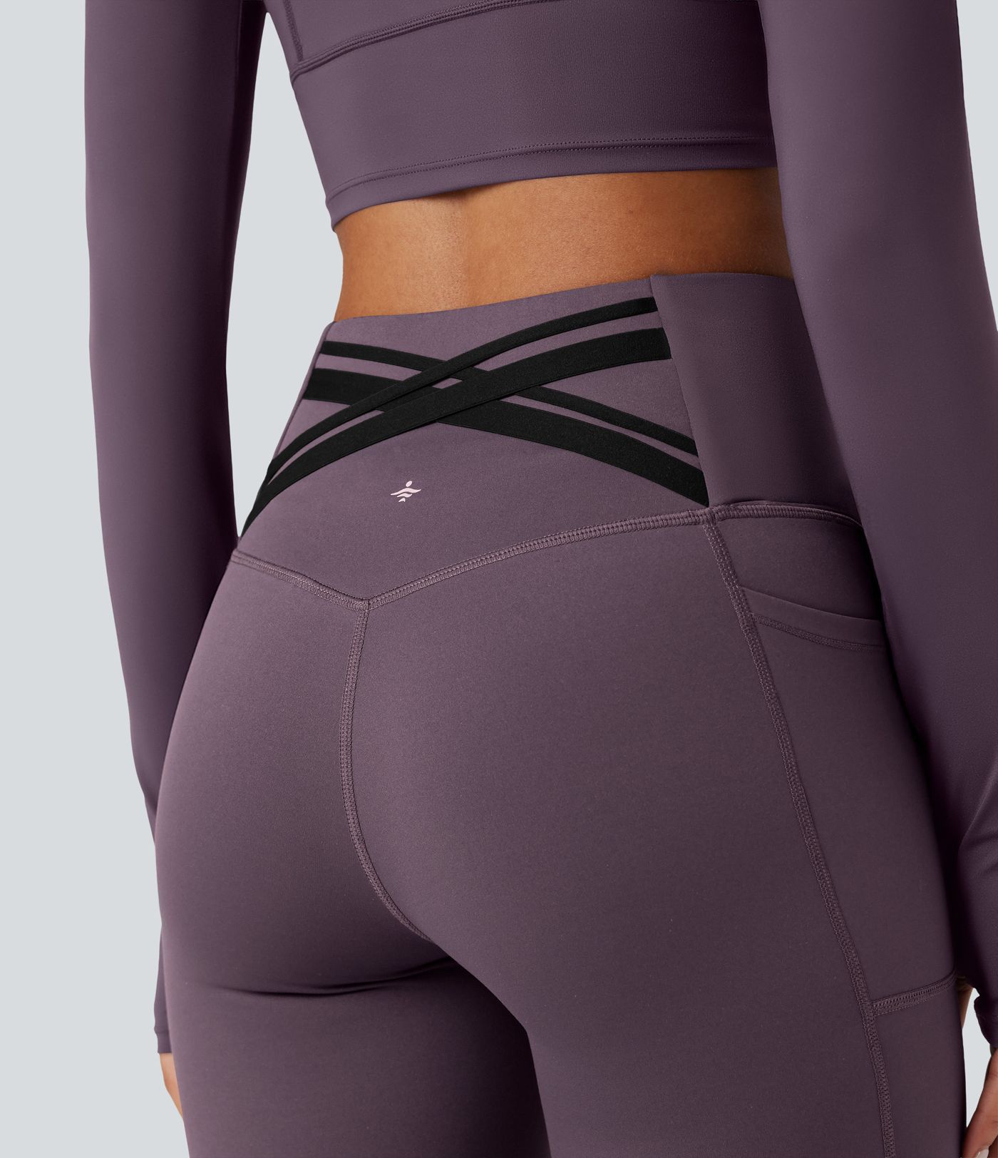 Halara Ultrasculpt™ Heat High Waisted Tummy Control Crossover Back Fleece Running Leggings with Pockets