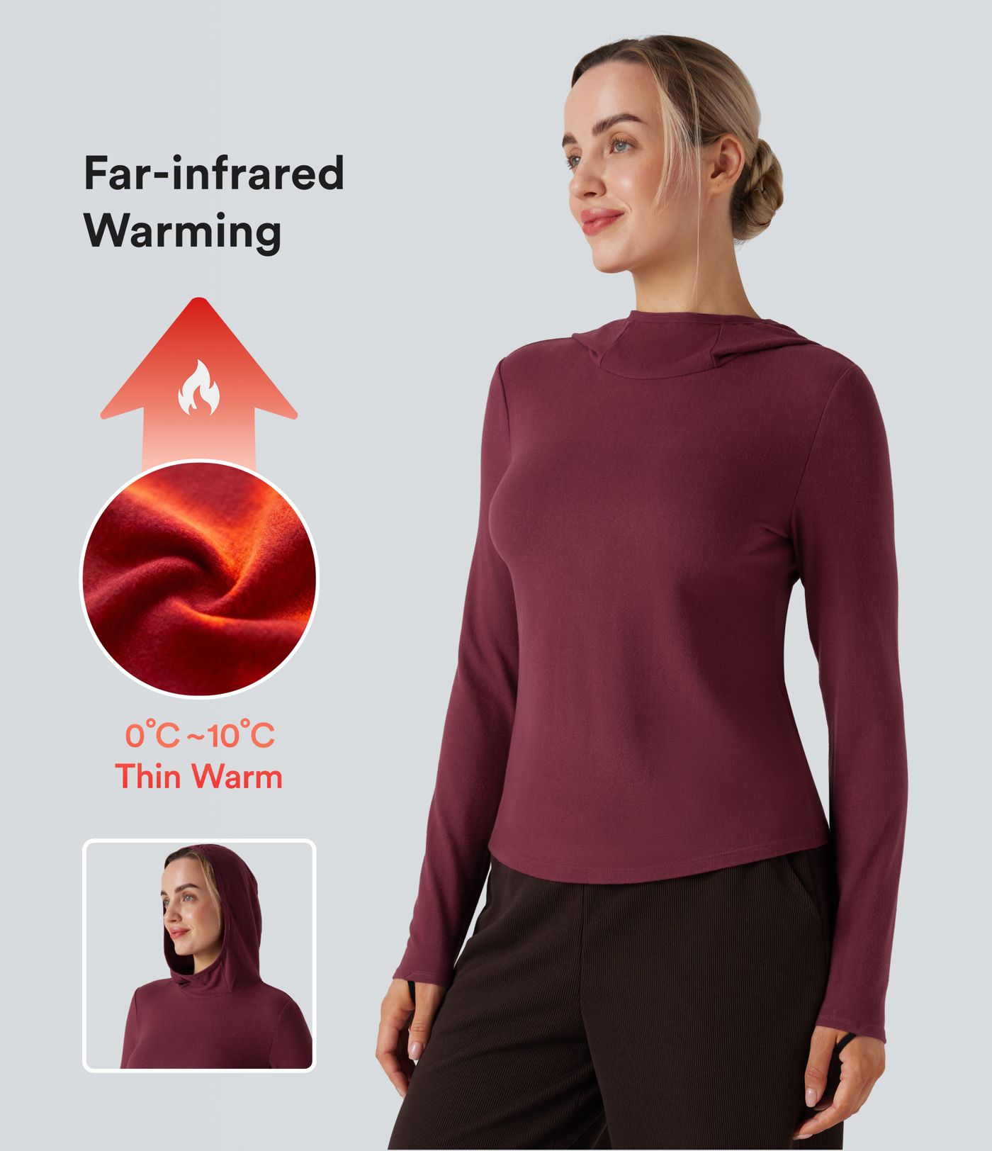 Halara HeatCore Hooded Long Sleeve Thumb Holes Slim Hiking Warming Sports Top