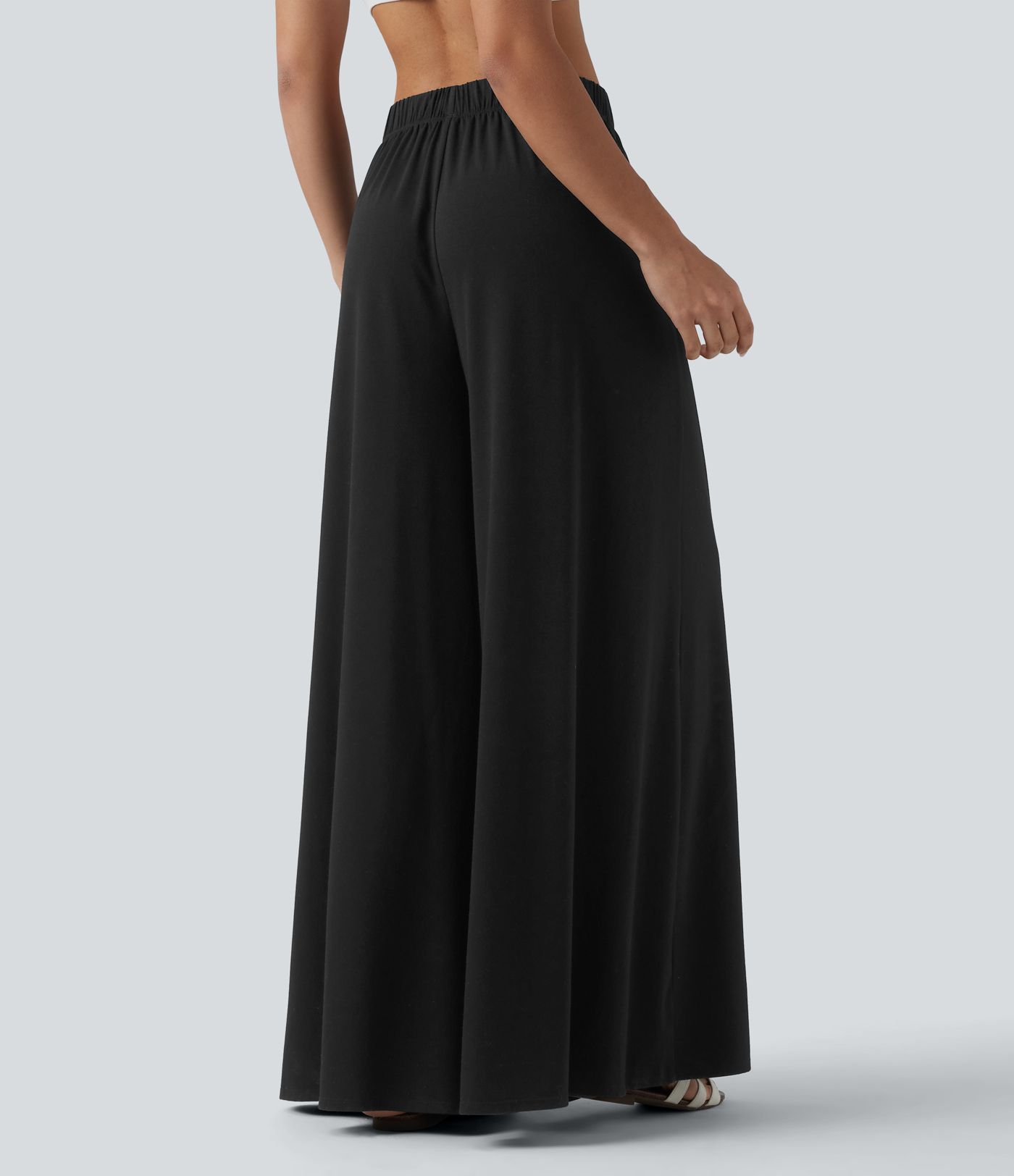 High Waisted Resort Flowy Baggy Trousers with Pockets