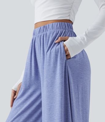 Hochgeschnittene, fließende Resort-Hose im weiten Schnitt mit Taschen