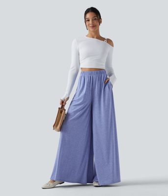 Hochgeschnittene, fließende Resort-Hose im weiten Schnitt mit Taschen