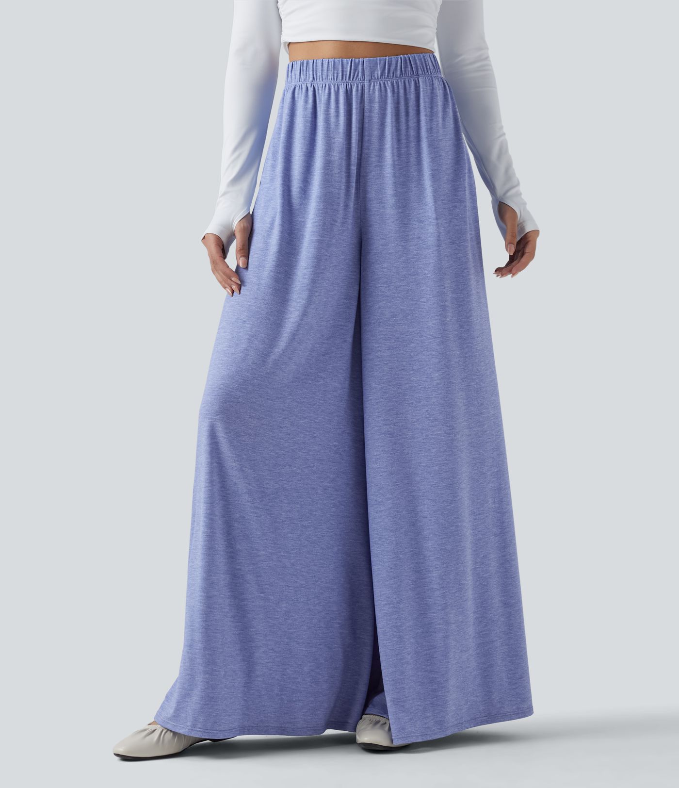 Hochgeschnittene, fließende Resort-Hose im weiten Schnitt mit Taschen