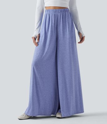 Hochgeschnittene, fließende Resort-Hose im weiten Schnitt mit Taschen