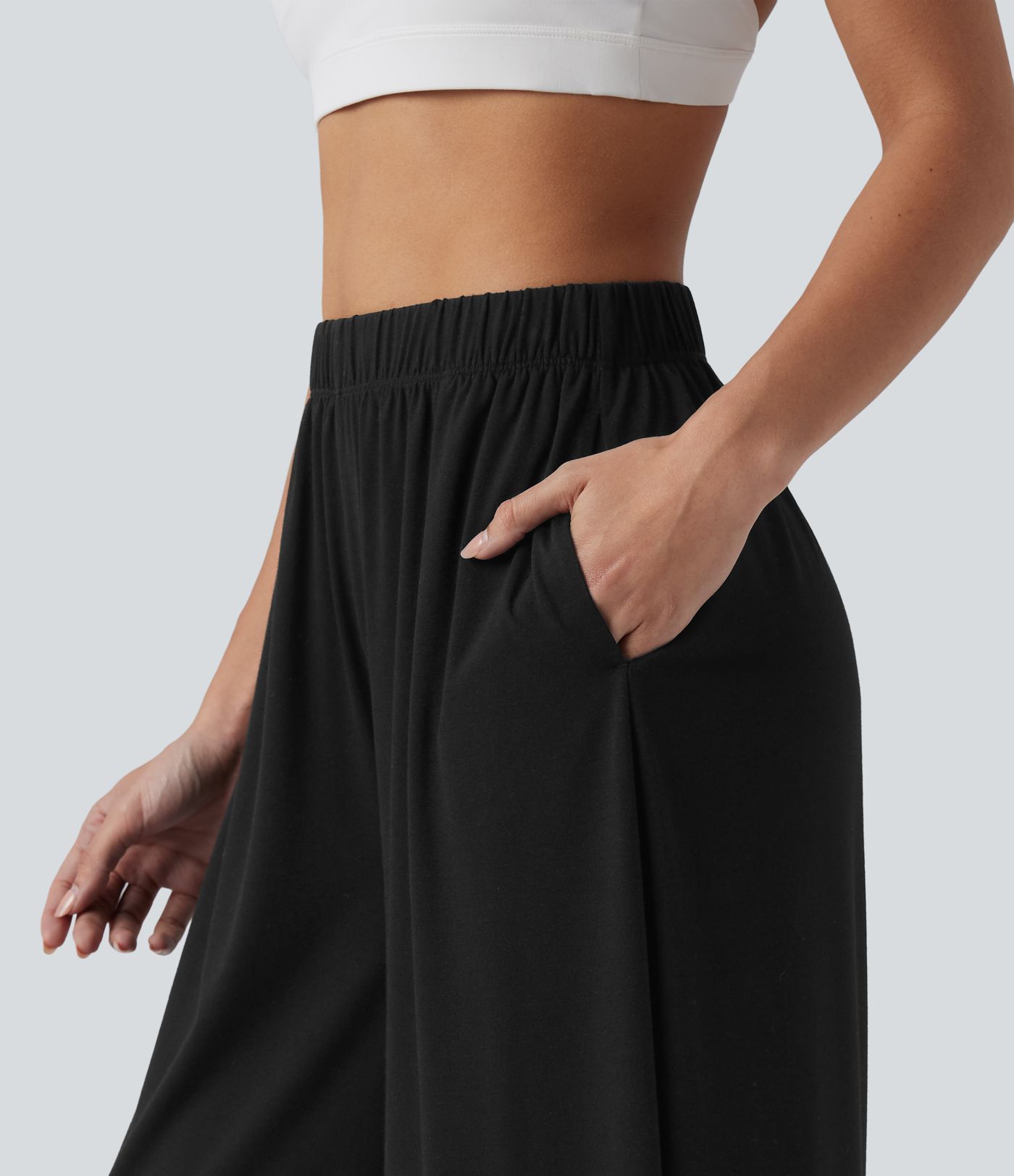 High Waisted Resort Flowy Baggy Trousers with Pockets