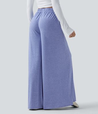 Hochgeschnittene, fließende Resort-Hose im weiten Schnitt mit Taschen