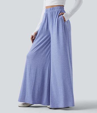 Hochgeschnittene, fließende Resort-Hose im weiten Schnitt mit Taschen