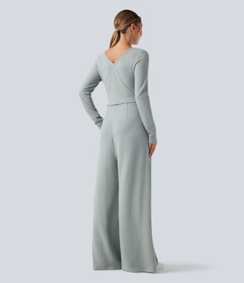 Combinaison décontractée à col en V, manches longues, avec poches — édition Easy Peezy