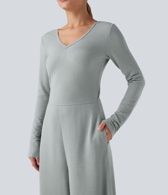 Combinaison décontractée à col en V, manches longues, avec poches — édition Easy Peezy