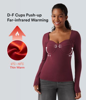 Halara HeatCore Sweetheart Neck Push-Up Long Sleeve Casual Warming Top D/DD Cup