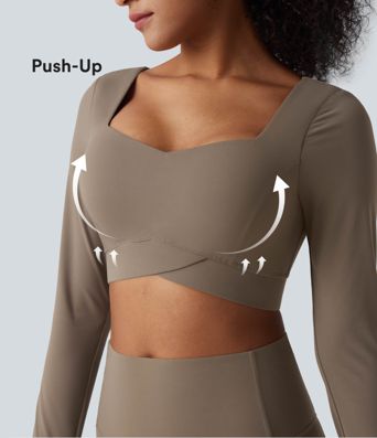 Halara UltraSculpt™ Push-Up Long Sleeve Thumb Holes Crossover Hem Cropped Workout Sports Top