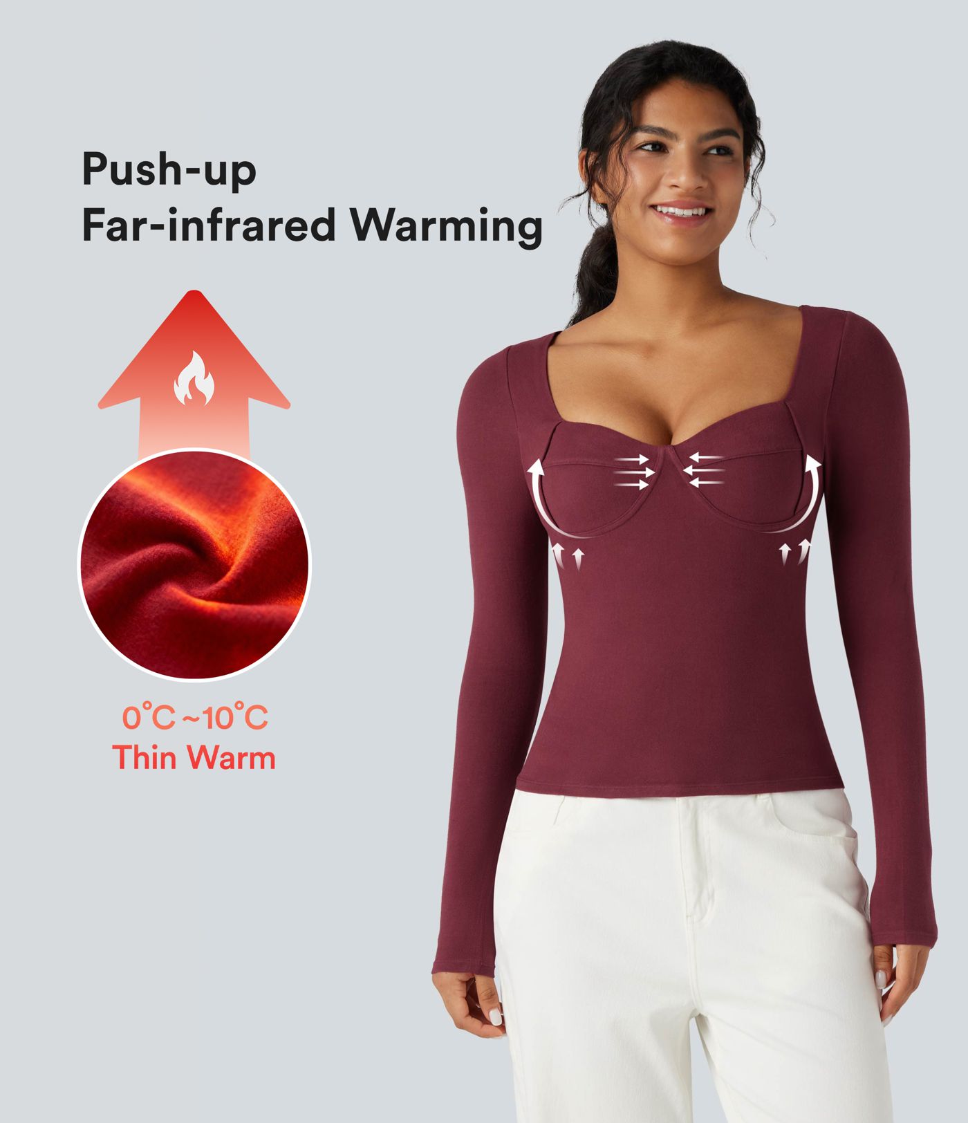 Halara HeatCore Sweetheart Neck Push-Up Long Sleeve Casual Warming Top A/B Cup Halara HeatCore Sweetheart Neck Push-Up Long Sleeve Casual Warming Top A/B Cup