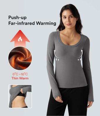 Halara HeatCore Scoop Neck Push-Up Long Sleeve Casual Warming Top A/B Cup