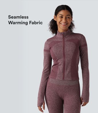 OneForm Seamless Flow Stand Collar Zipper Long Sleeve Thumb Hole Yoga Warming Jacket