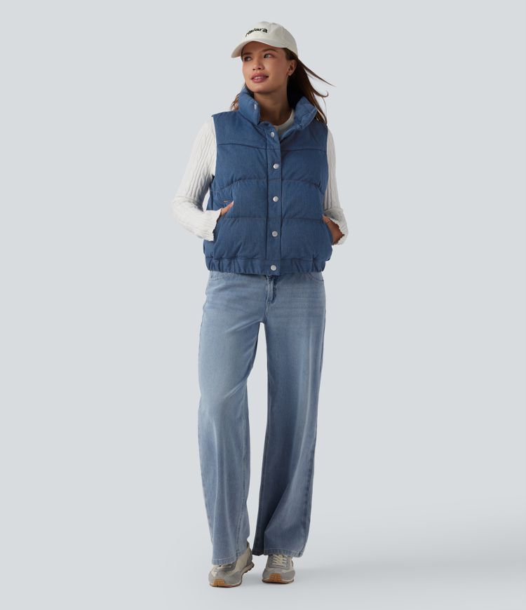 Halara Flex™ Doudoune sans manches en denim à col montant avec poches