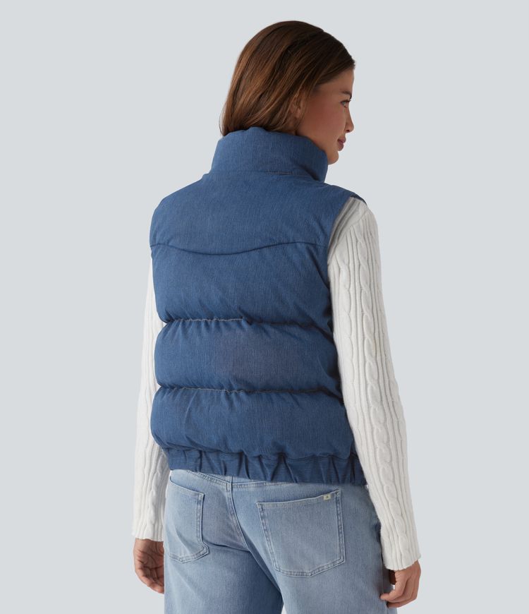 Halara Flex™ Doudoune sans manches en denim à col montant avec poches