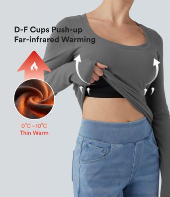 Halara HeatCore Scoop Neck Push-Up Long Sleeve Casual Warming Top DD-F Cups