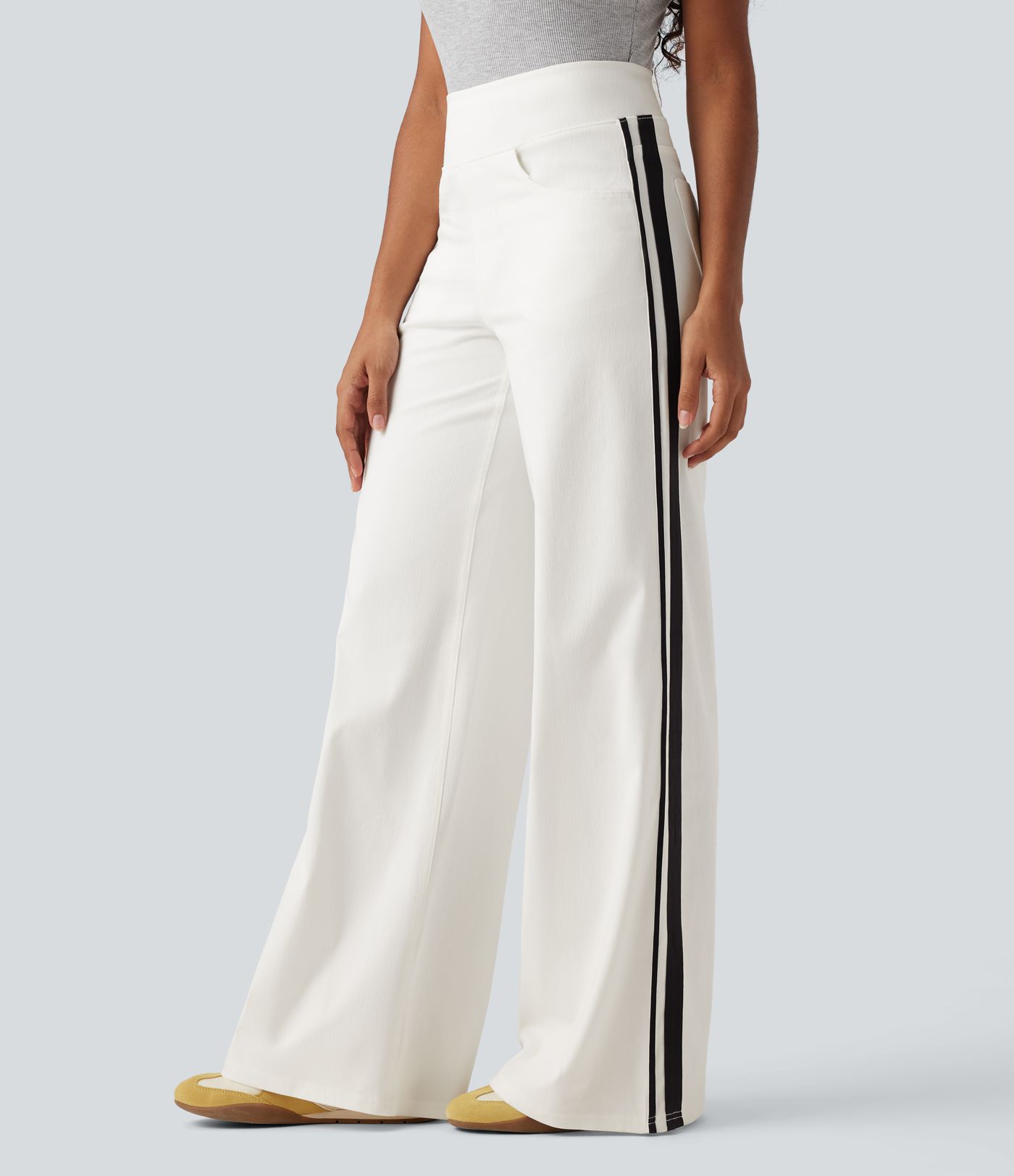 Halara Flex™ High Waisted Stripe Wide Leg Flowy Washed Denim Women Wide Leg Baggy Casual Jeans