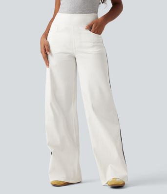 Halara Flex™ High Waisted Stripe Wide Leg Flowy Washed Denim Women Wide Leg Baggy Casual Jeans