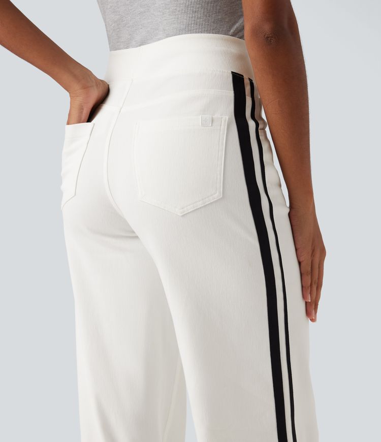 Halara Flex™ High Waisted Stripe Wide Leg Flowy Washed Denim Women Wide Leg Baggy Casual Jeans