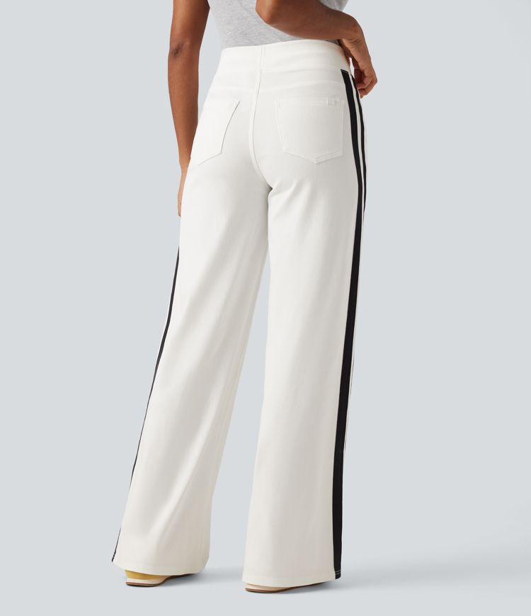 Halara Flex™ High Waisted Stripe Wide Leg Flowy Washed Denim Women Wide Leg Baggy Casual Jeans