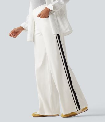 Halara Flex™ High Waisted Stripe Wide Leg Flowy Washed Denim Women Wide Leg Baggy Casual Jeans