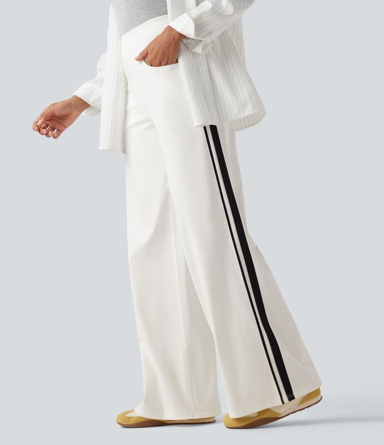 Halara Flex™ High Waisted Stripe Wide Leg Flowy Washed Denim Women Wide Leg Baggy Casual Jeans