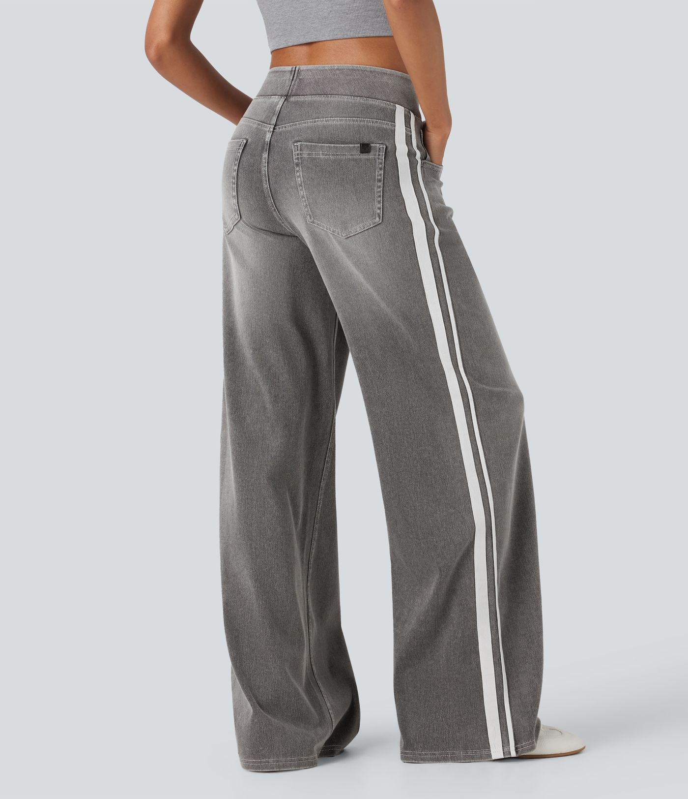 Halara Flex™ High Waisted Stripe Wide Leg Flowy Washed Denim Women Wide Leg Baggy Casual Jeans