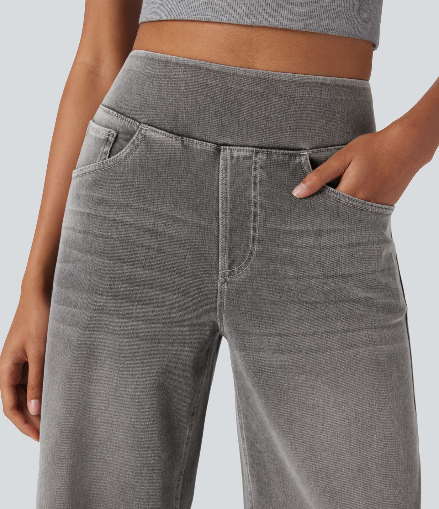 Halara Flex™ High Waisted Stripe Wide Leg Flowy Washed Denim Women Wide Leg Baggy Casual Jeans