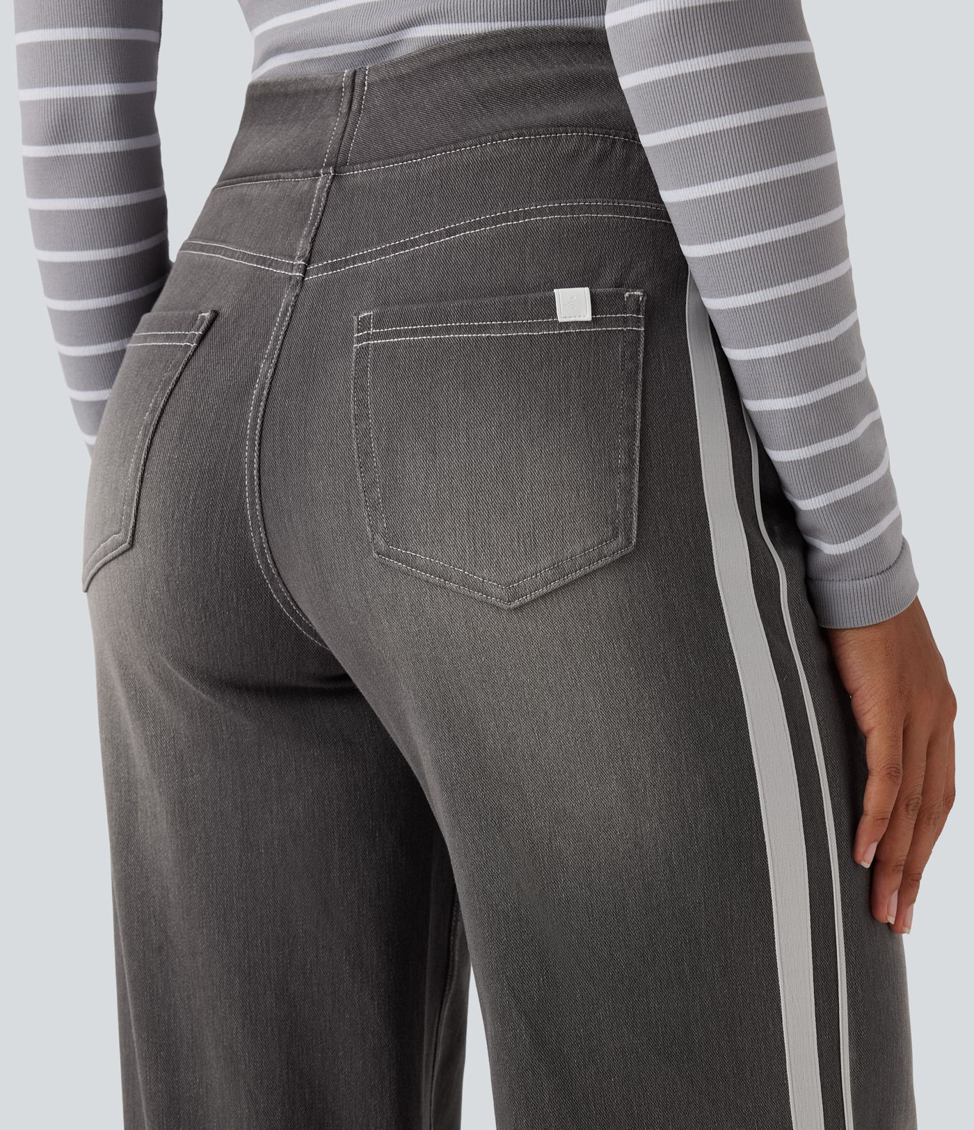 Halara Flex™ High Waisted Stripe Wide Leg Flowy Washed Casual Jeans with Pockets