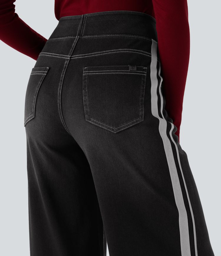 Halara Flex™ High Waisted Stripe Wide Leg Flowy Washed Denim Women Wide Leg Baggy Casual Jeans