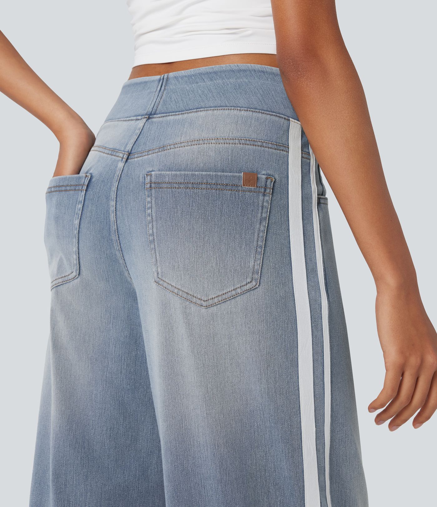 Halara Flex™ High Waisted Stripe Wide Leg Flowy Washed Denim Women Wide Leg Baggy Casual Jeans