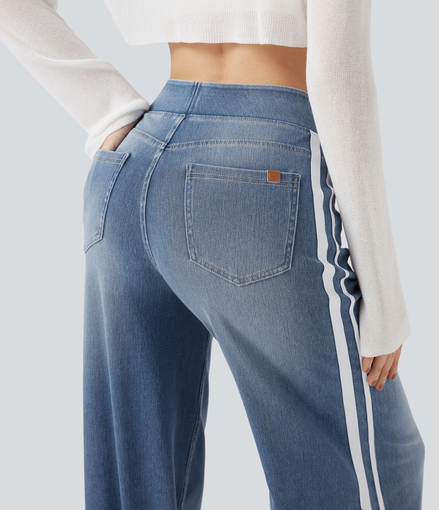 Halara Flex™ High Waisted Stripe Wide Leg Flowy Washed Denim Women Wide Leg Baggy Casual Jeans