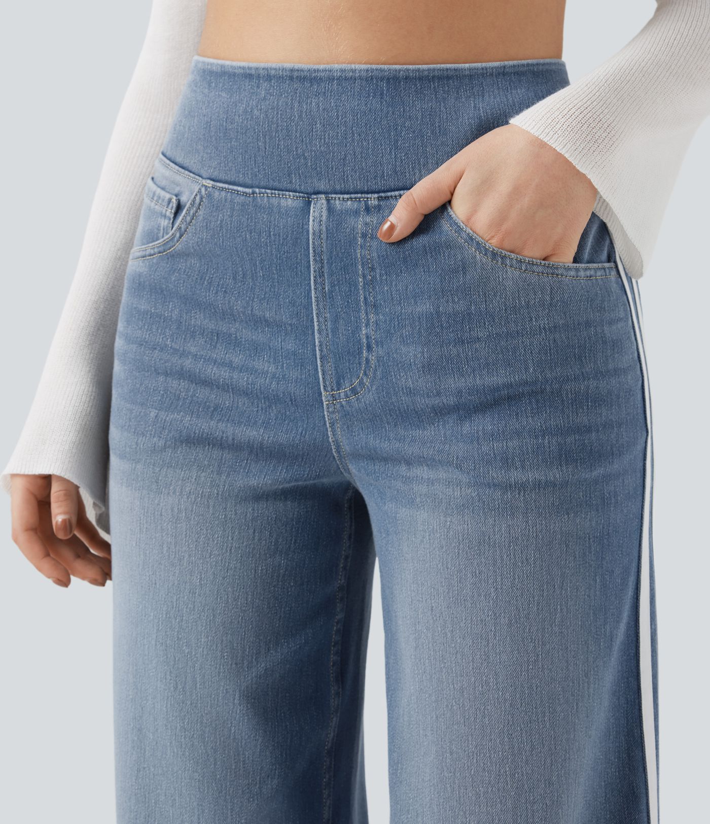 Halara Flex™ High Waisted Stripe Wide Leg Flowy Washed Denim Women Wide Leg Baggy Casual Jeans