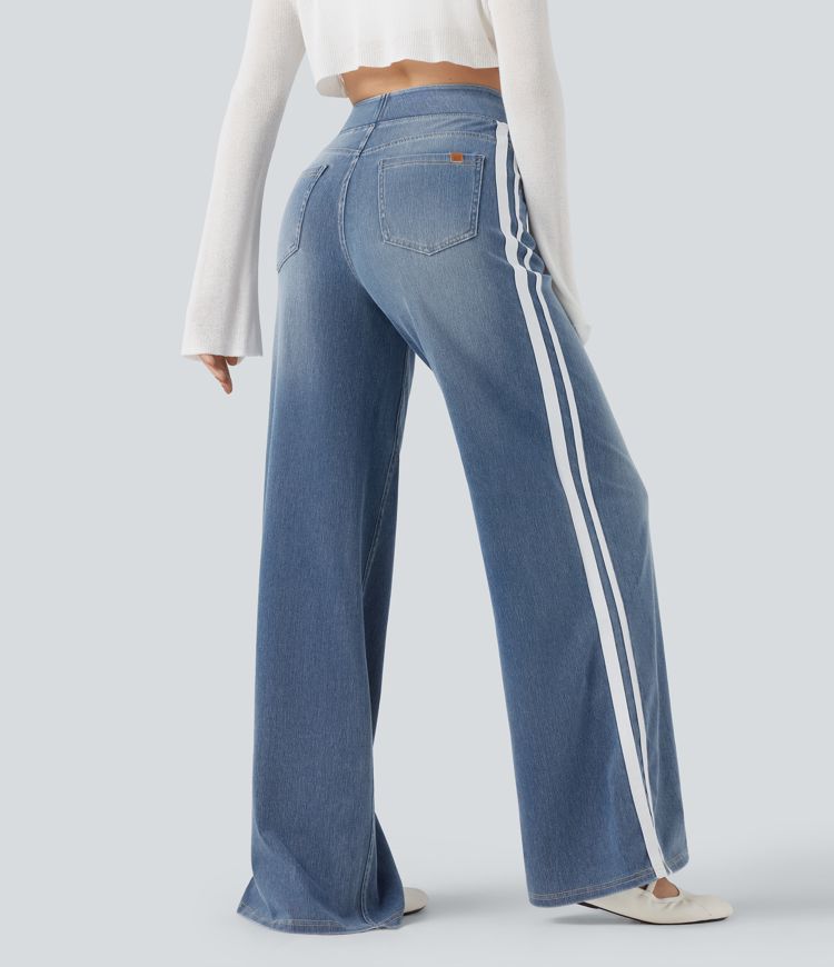 Halara Flex™ High Waisted Stripe Wide Leg Flowy Washed Denim Women Wide Leg Baggy Casual Jeans