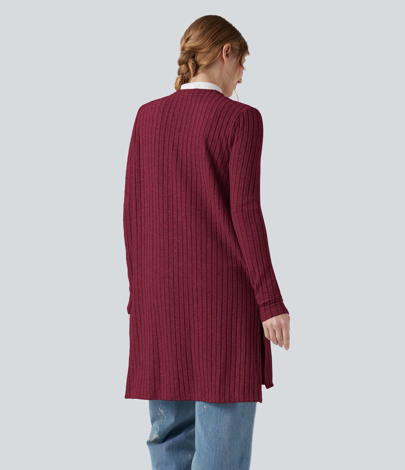 Ribbed Knit Long Sleeve Split Casual Coat