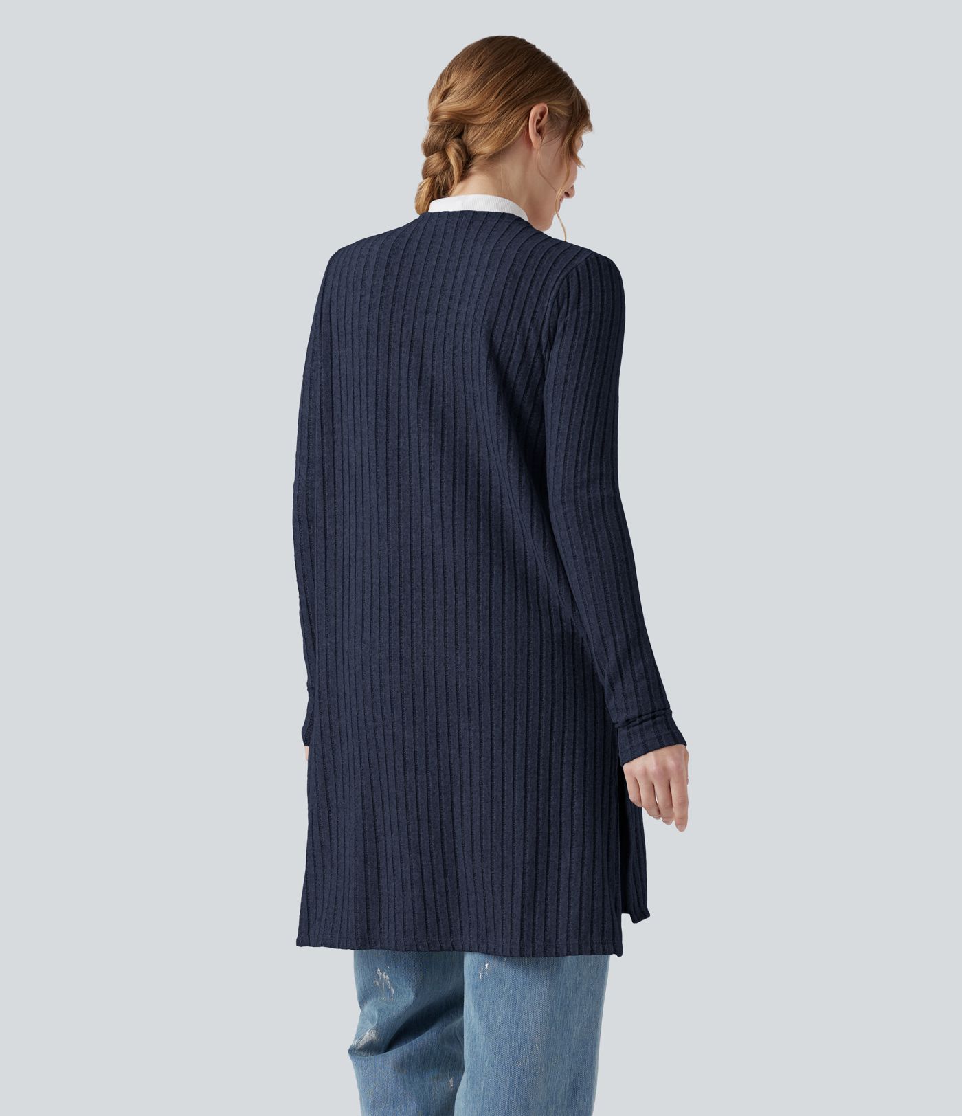 Ribbed Knit Long Sleeve Split Casual Coat