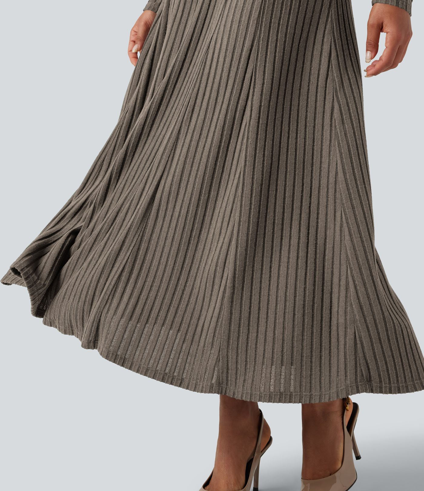 Ribbed Knit Henley Neck Long Sleeve Flowy Maxi Casual Dress