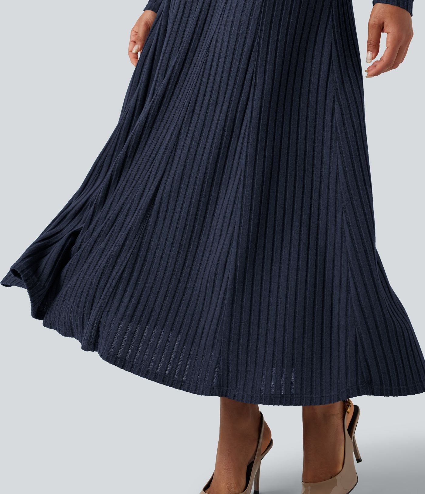 Ribbed Knit Henley Neck Long Sleeve Flowy Maxi Casual Dress