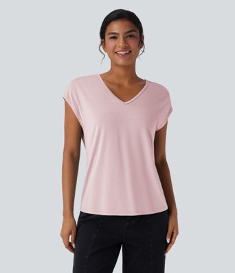 T-shirt casual col V manches courtes