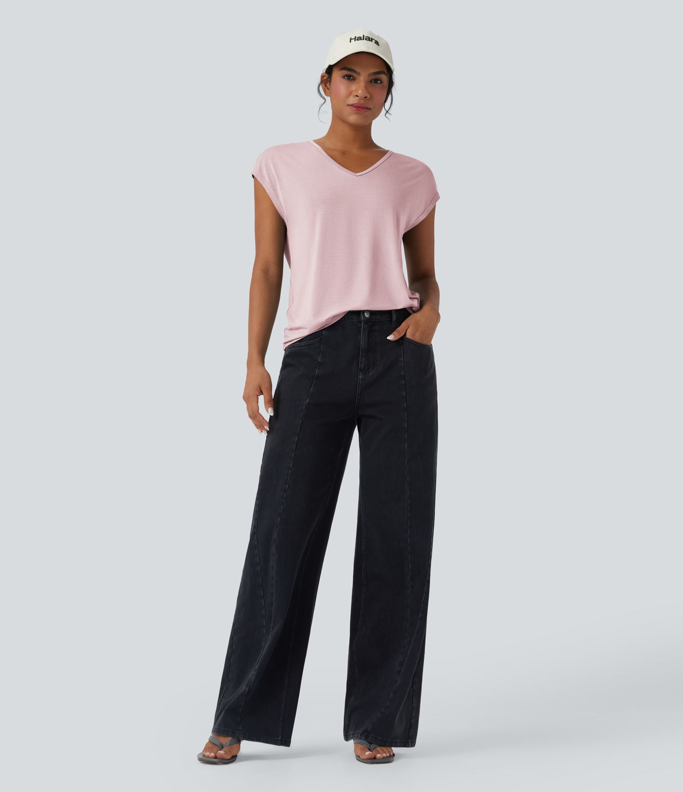 T-shirt casual col V manches courtes