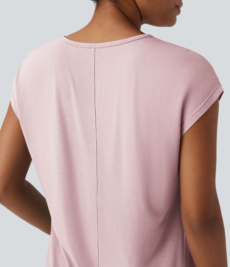 T-shirt casual col V manches courtes