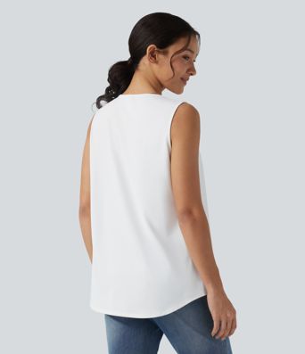 Débardeur décontracté à encoure ronde et dentelle contrastée